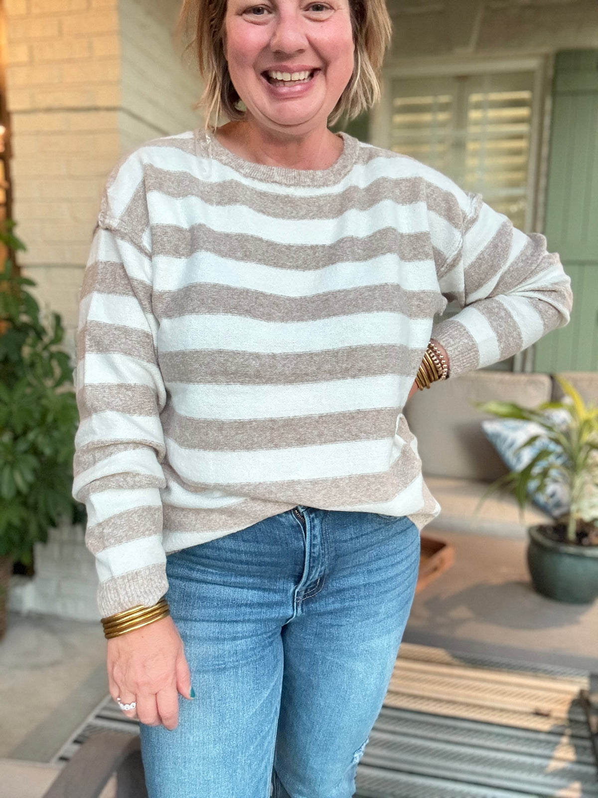 Coastal Breeze Striped Sweater - Taupe