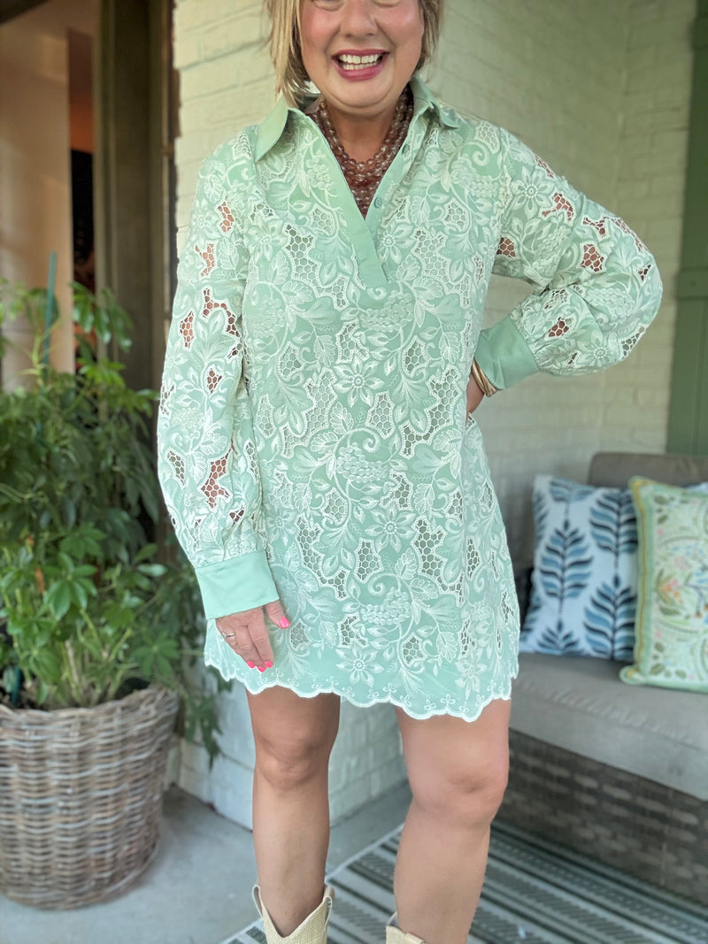 Garden Party Lace Dress - Green