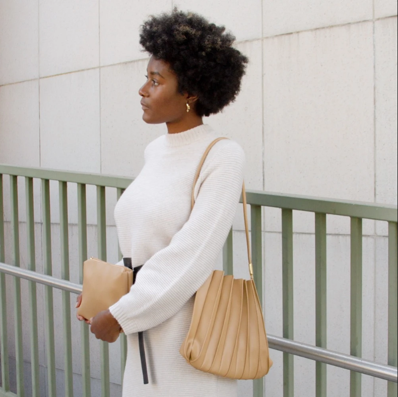 Carrie Taupe Pleated Vegan Shoulder Bag