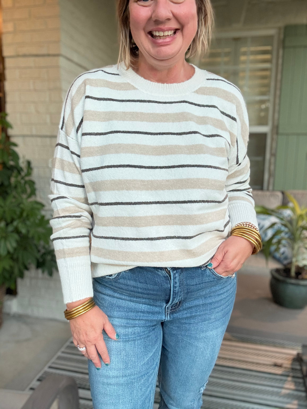 Winnie Taupe Striped Sweater