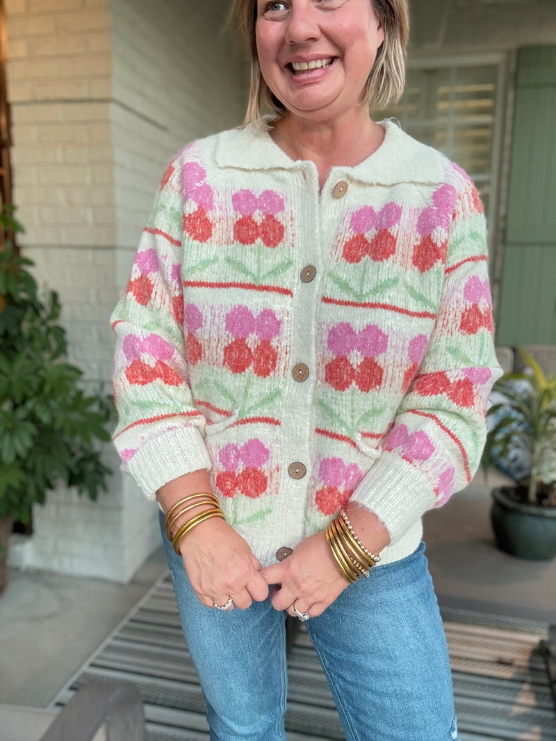 Vintage Floral Knit Cardigan