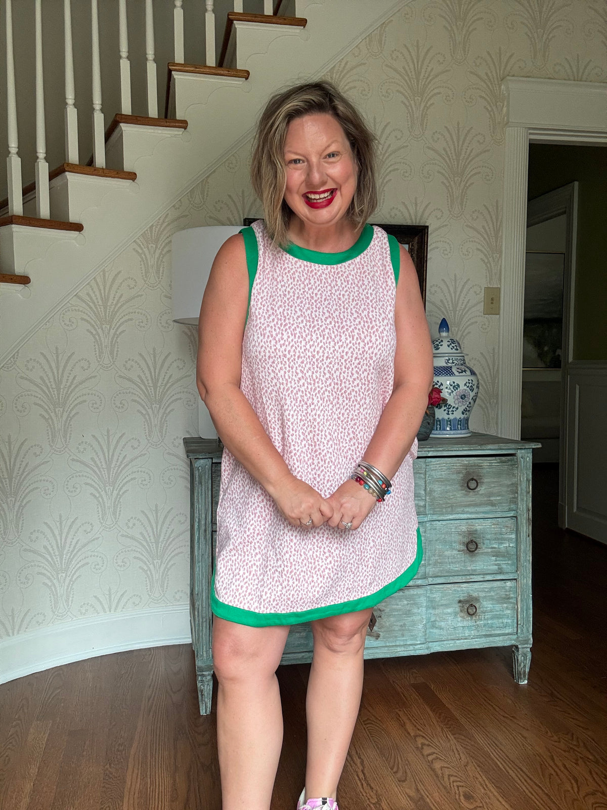 Happy Runaround Dress - Pink w/ Green Trim