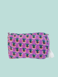 Purple Floral Quilted Cosmetic Bag - Multiple Sizes