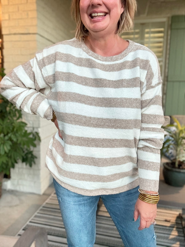 Coastal Breeze Striped Sweater - Taupe