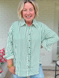 Hazel Stripe Button Up Top - Green