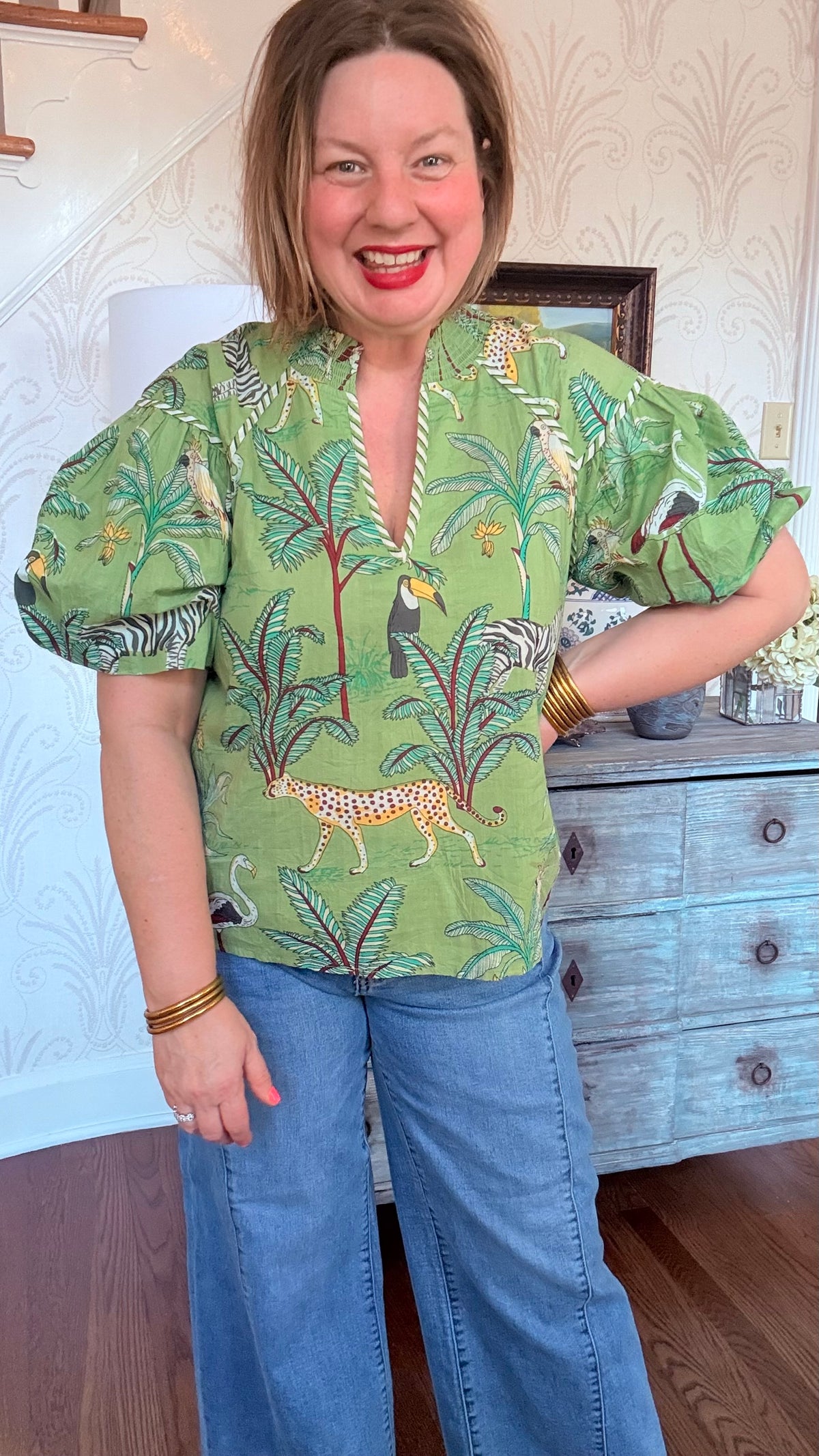 Puff Sleeve Animal Print Top