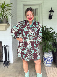 Chocolate and Blue Floral Mini Dress