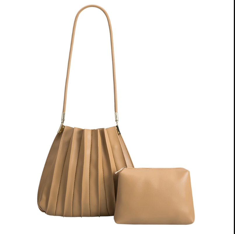 Carrie Taupe Pleated Vegan Shoulder Bag