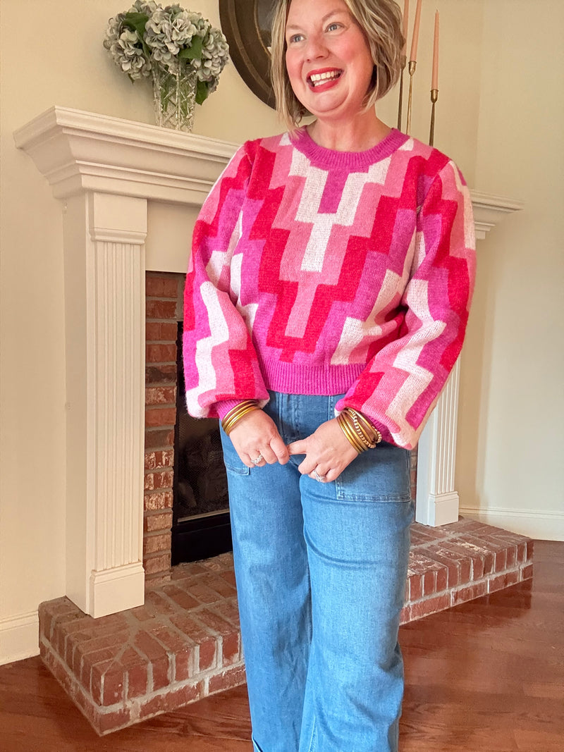 Winter Berry Pink and Red Sweater