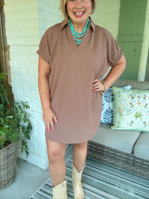Simply Sweet Mocha Dress with Collar