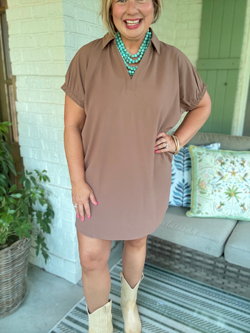 Simply Sweet Mocha Dress with Collar