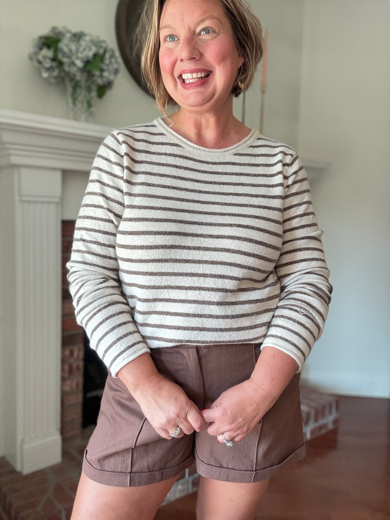 Autumn Lines Cream and Brown Striped Sweater