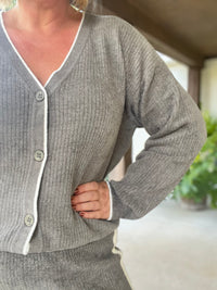 CozyChic Ultra Lite Contrast Ribbed Cardigan | Olive Branch/Pearl