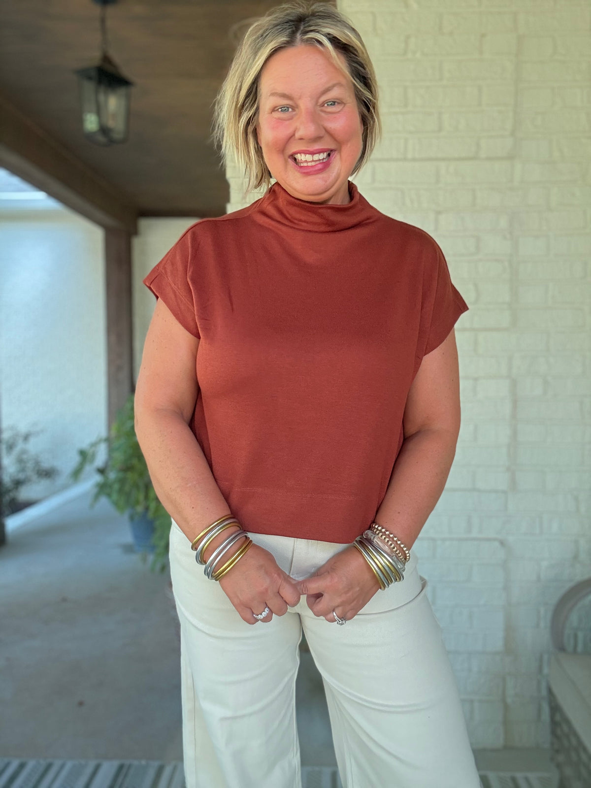 Gaby Mock Neck Top - Rust