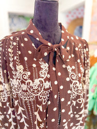 Tie Neck Long Sleeve Pattern Detail Top
