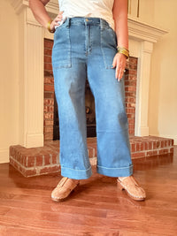 Kris High Rise Cuffed Wide Leg Jeans