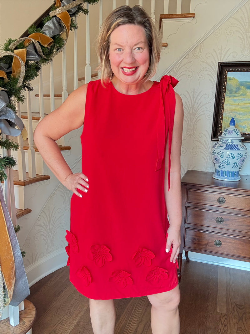 Red Bow Hem Shift Dress