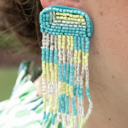 Blue Fringe Beaded Earrings