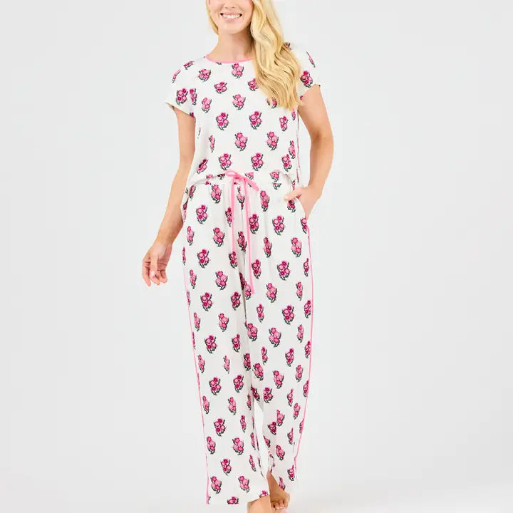 Melody Fable Floral Pink Pajama Pant Set
