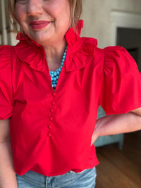 Red Rachel Ruffle Collar Blouse