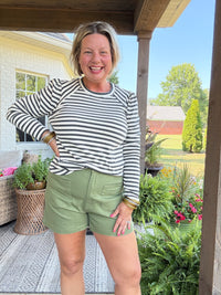 Sutton Puff Sleeve Top - Charcoal Stripe