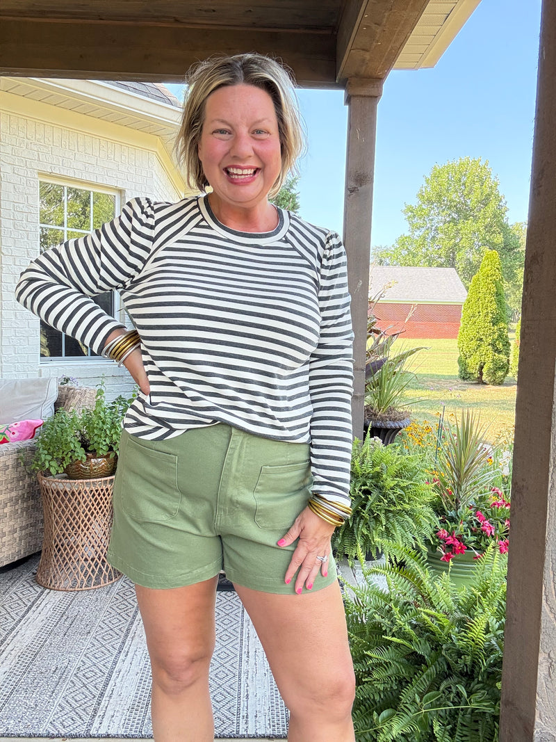 Sutton Puff Sleeve Top - Charcoal Stripe