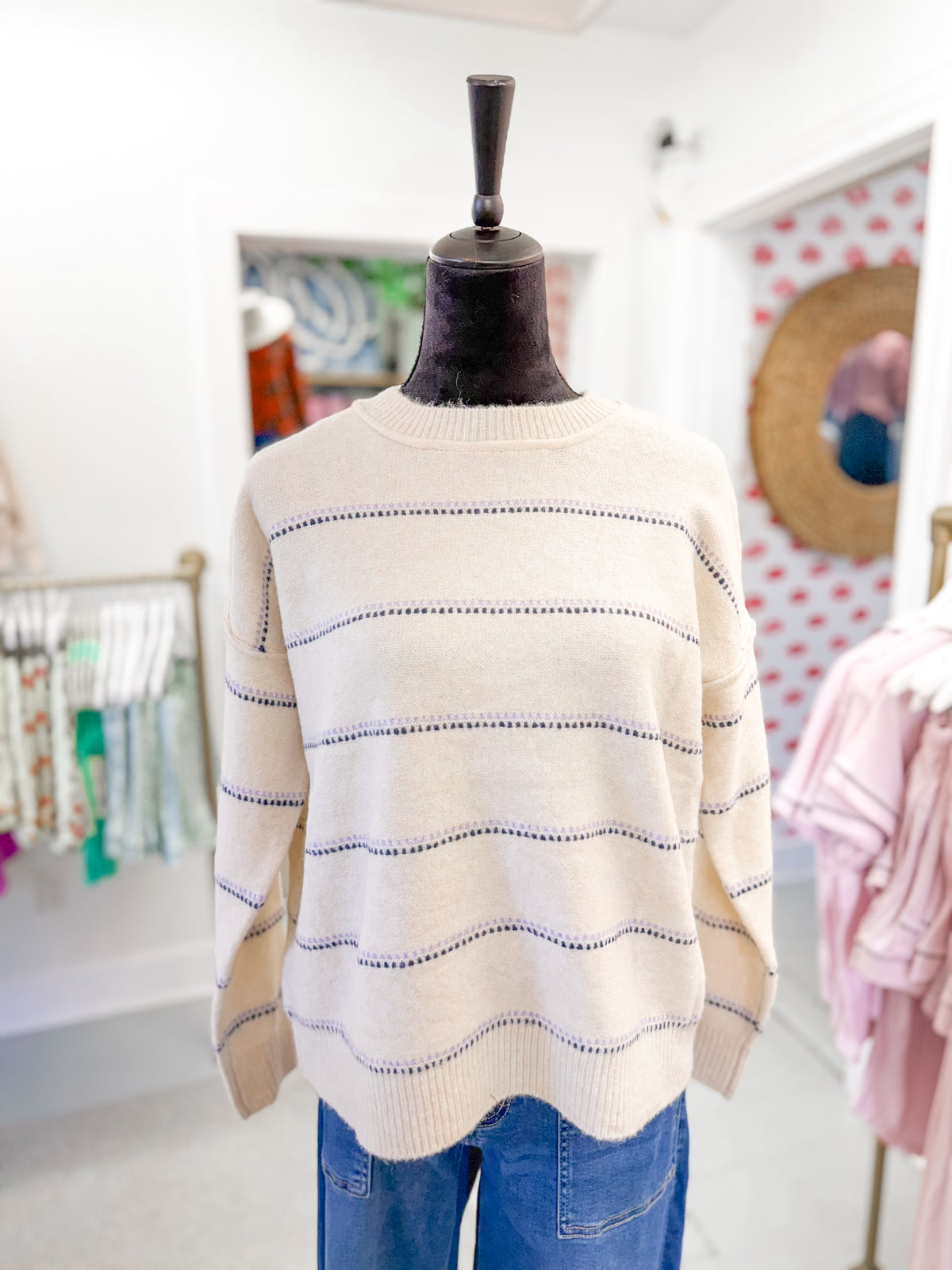Striped Crew Neck Pullover Sweater
