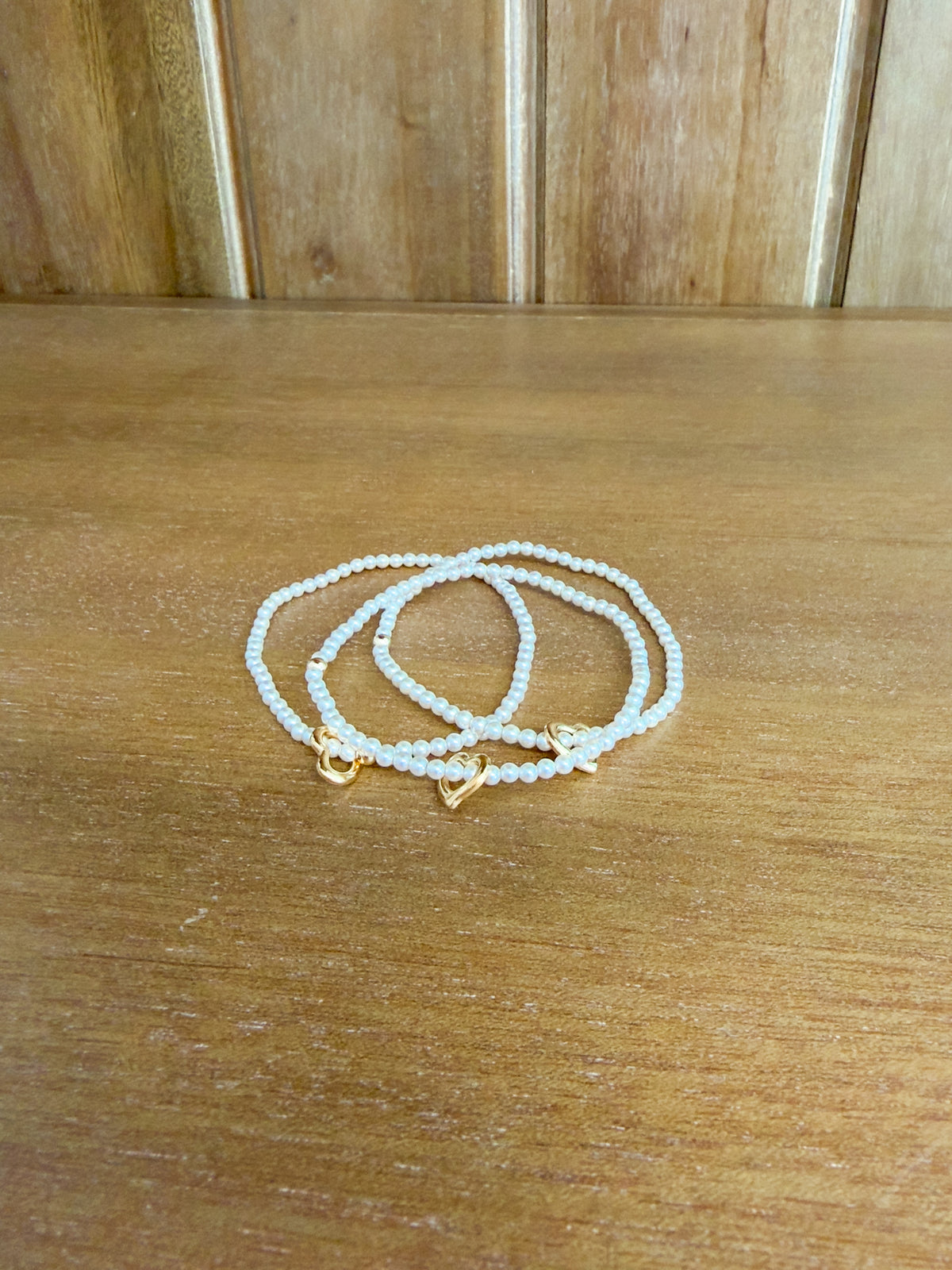 Classic Pearl 3mm Bracelet - Love Gold Charm - Extends