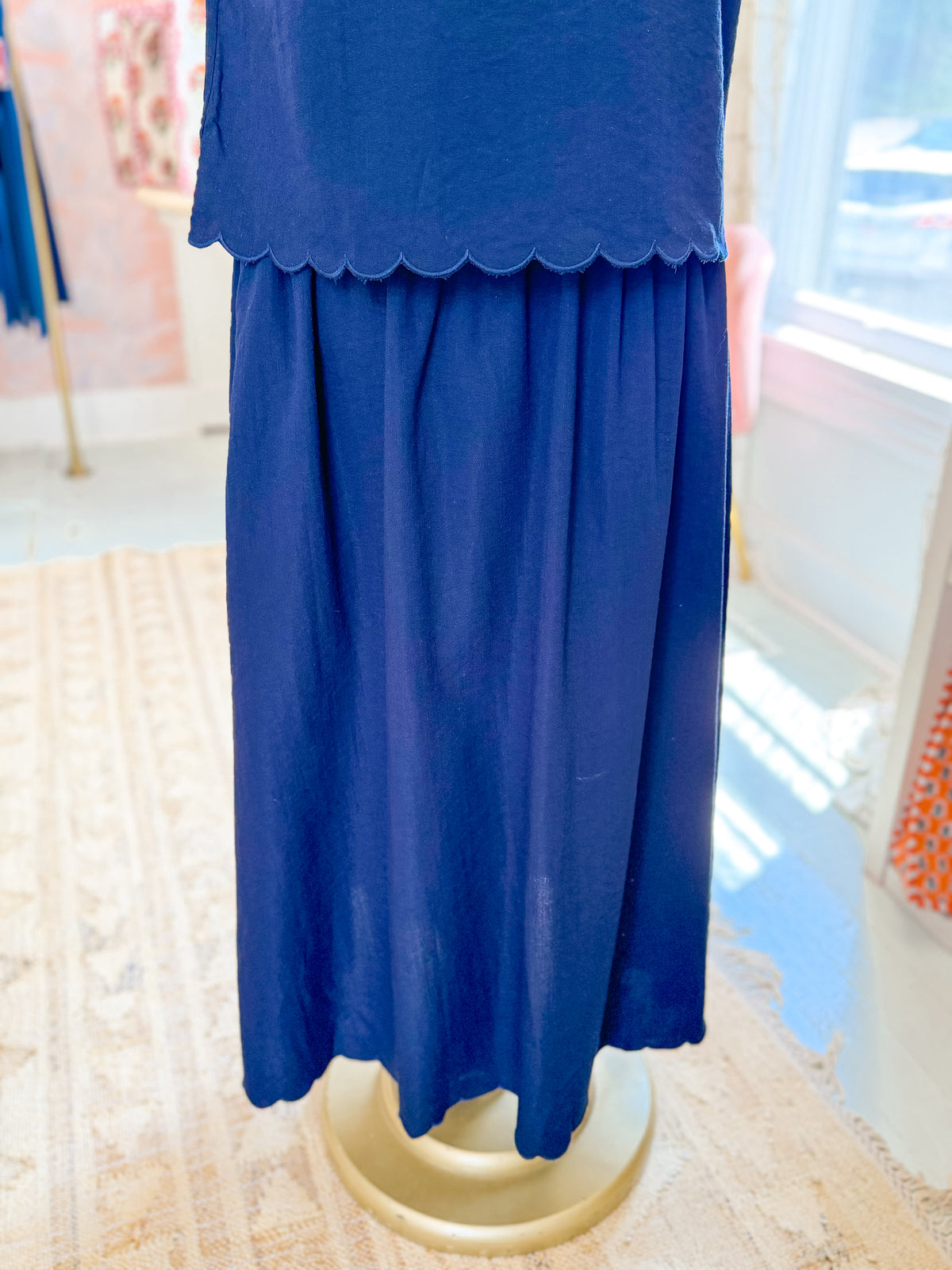 Scalloped Edge Maxi Skirt - Navy