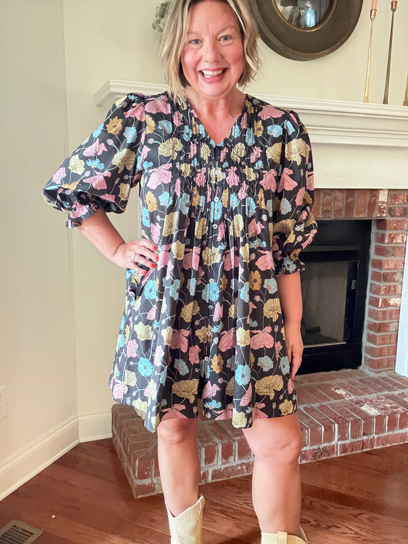 Shelby Floral Dress - Black