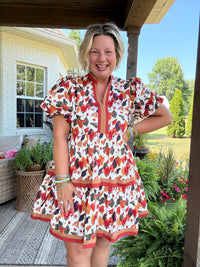 Eliza Autumn Floral Dress - Orange