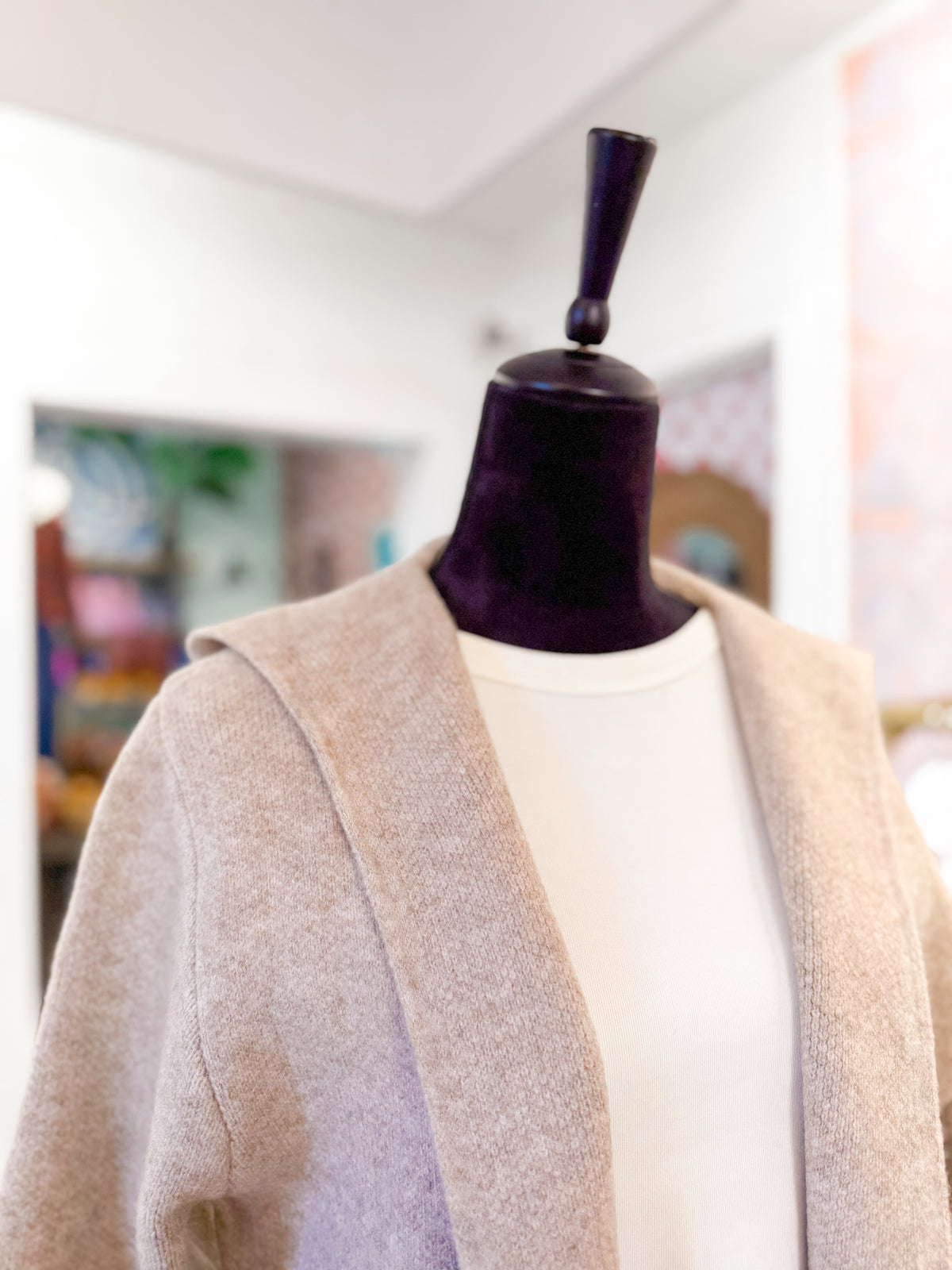 Open Front Cardigan with Pockets - Taupe