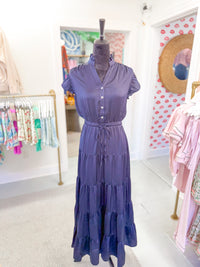 Satin Tiered Maxi Dress - Midnight Blue