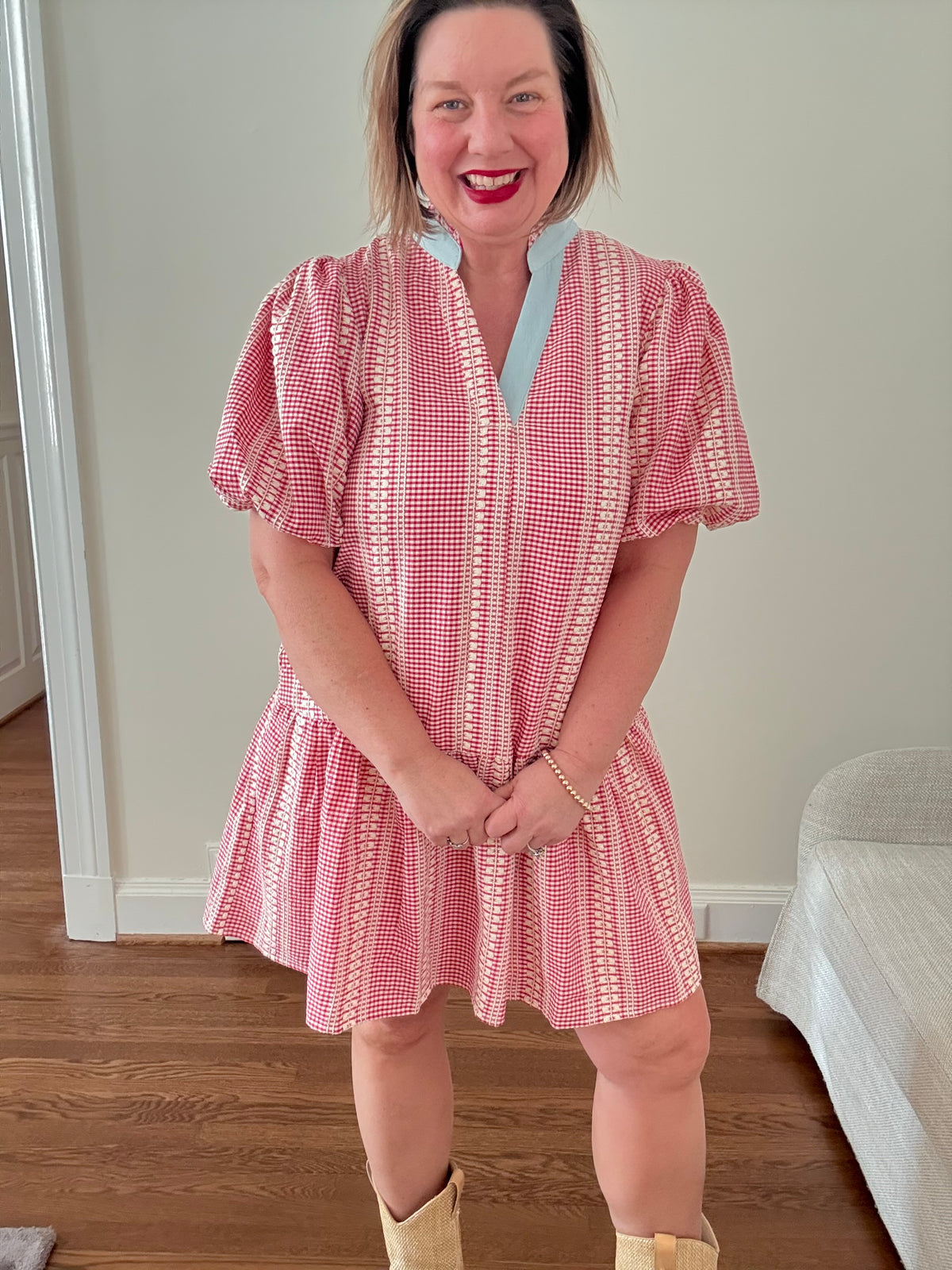 Puff Sleeve Gingham Dress