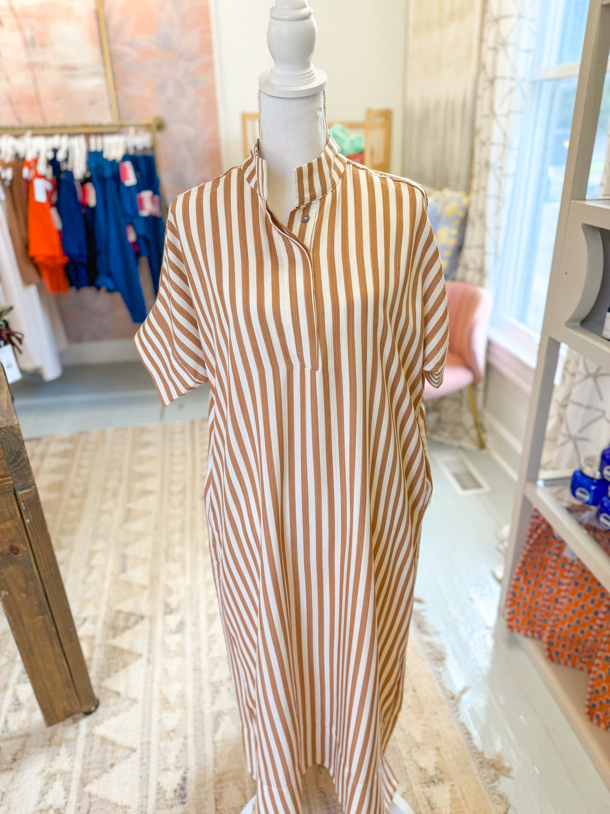 Taupe Stripe Shirt Dress