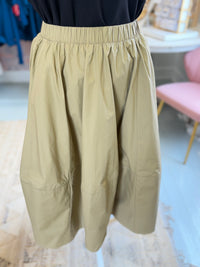 Olive Green Cotton Pull On Midi Skirt