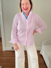 Frill Neck Button Down Blouse - Lavender