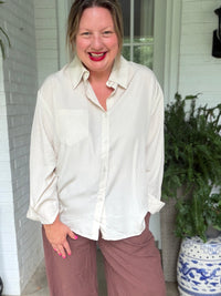 Back Button Drape Blouse - Soft Beige