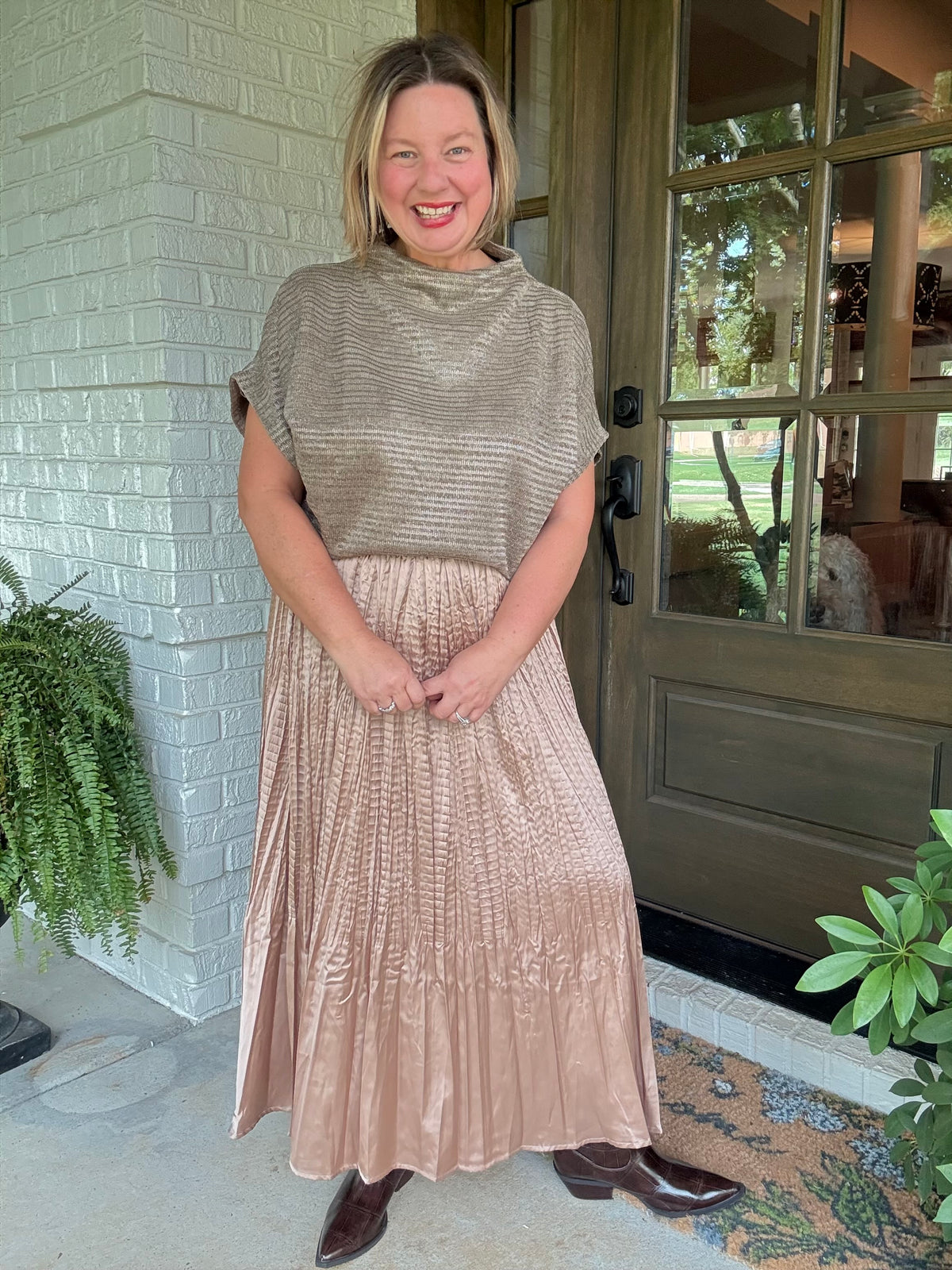 Glam Satin Wrinkled Skirt - Taupe