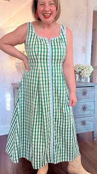 Thin Strap Gingham Pattern Dress - Green