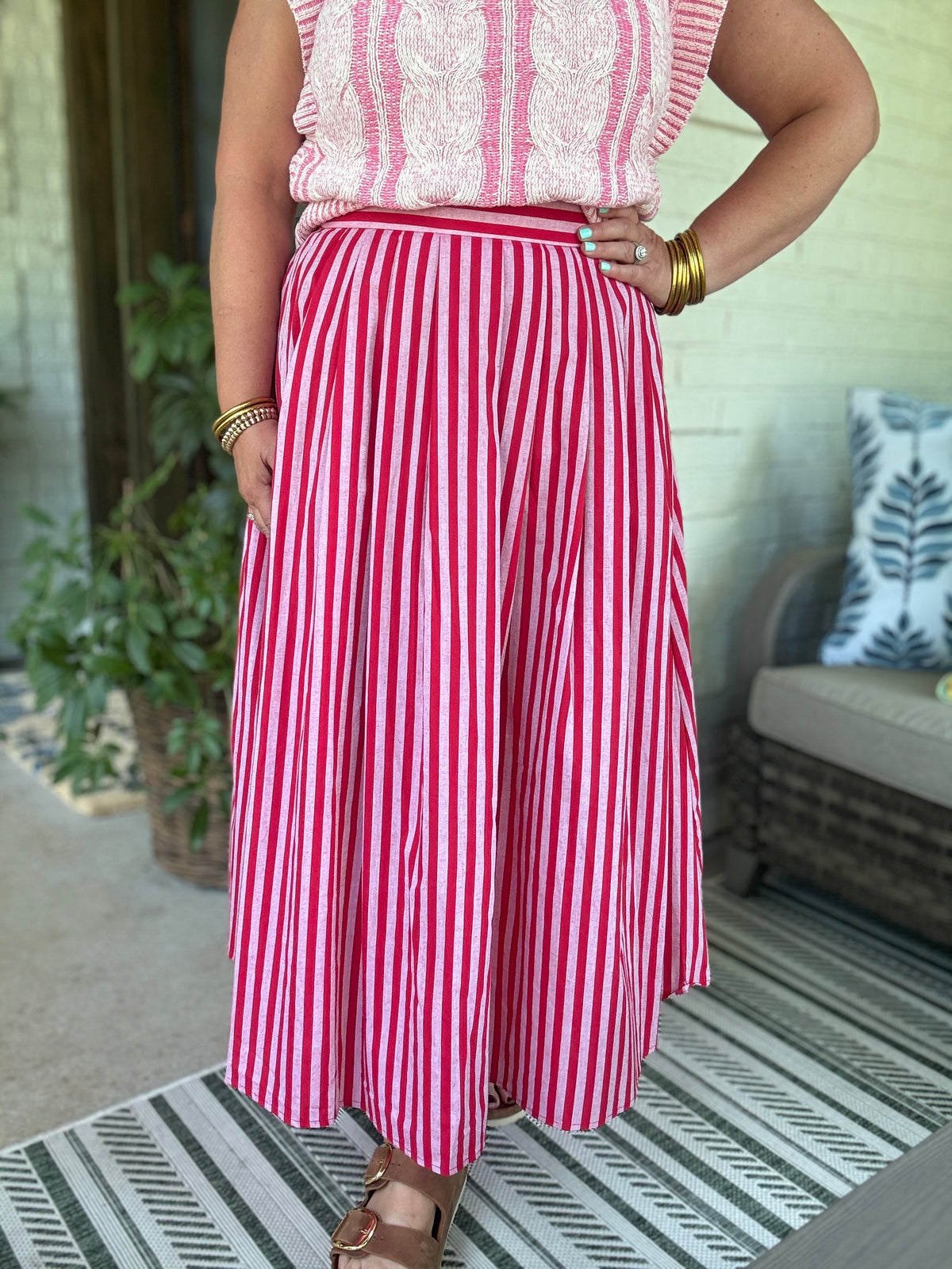 Lilian Striped Skirt - Red