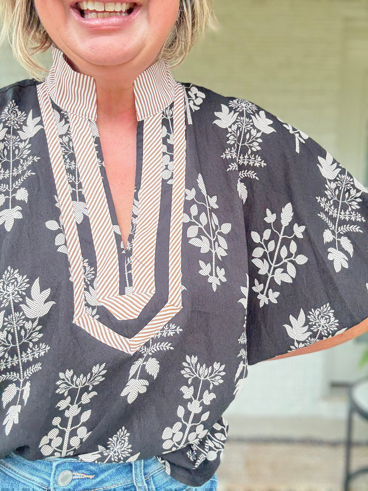 Laurel Floral Top - Black