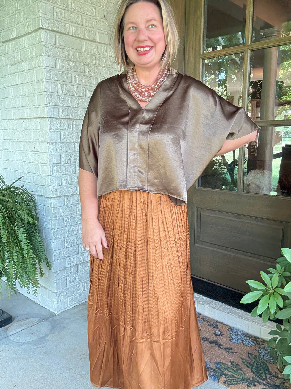 V-Neck Short Sleeve Oversized Top - Olive