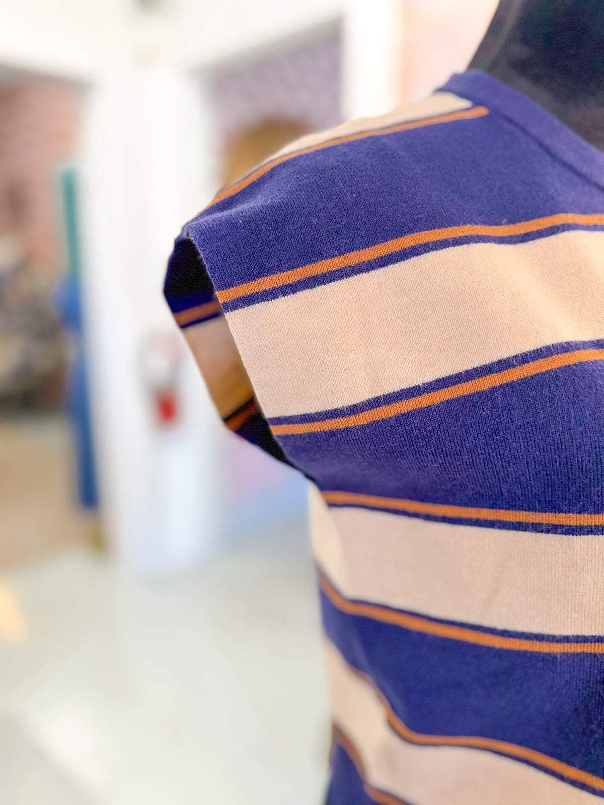Navy and Camel Striped Sweater Dress