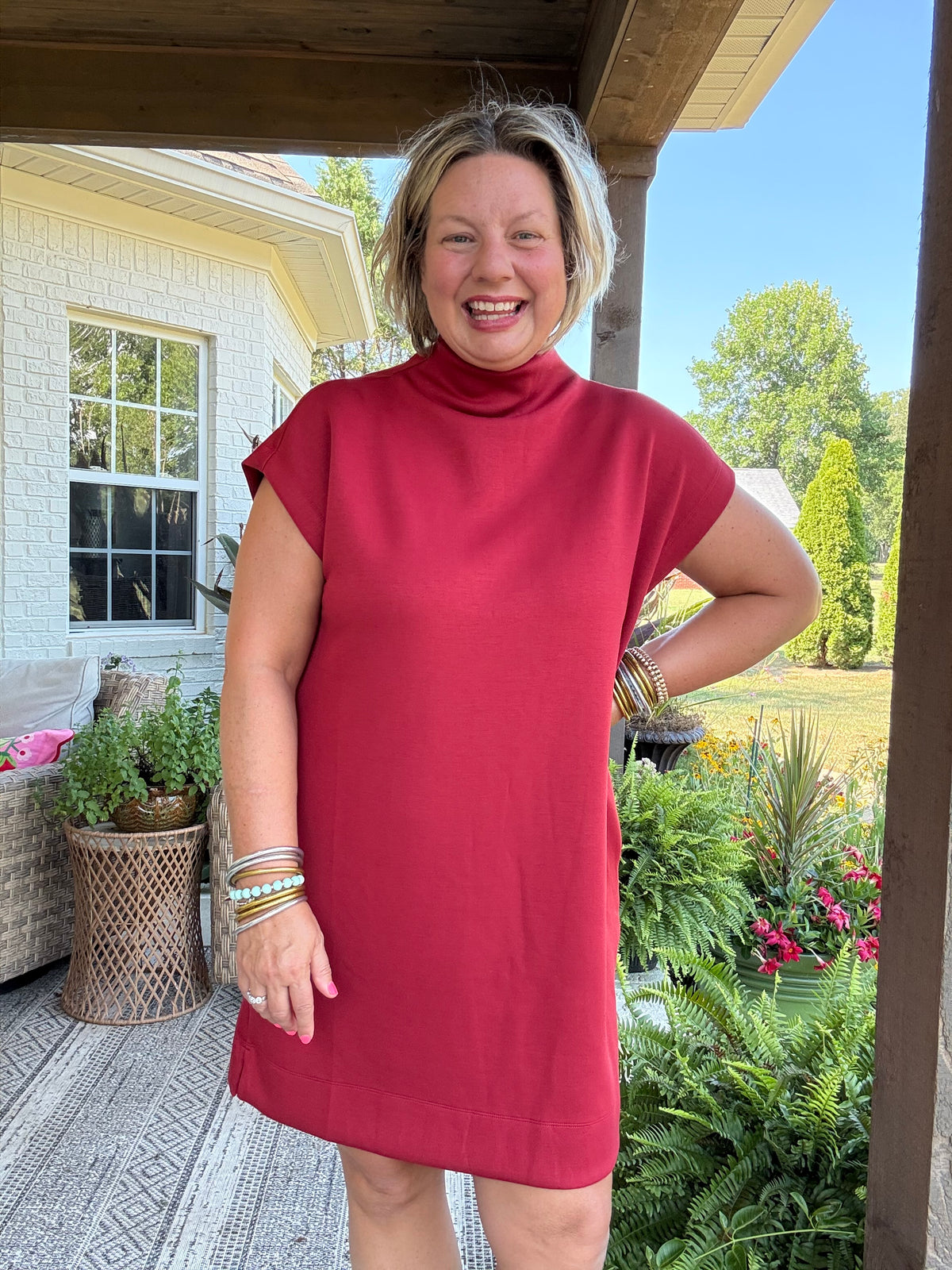 Ava Mock Neck Dress - Brick