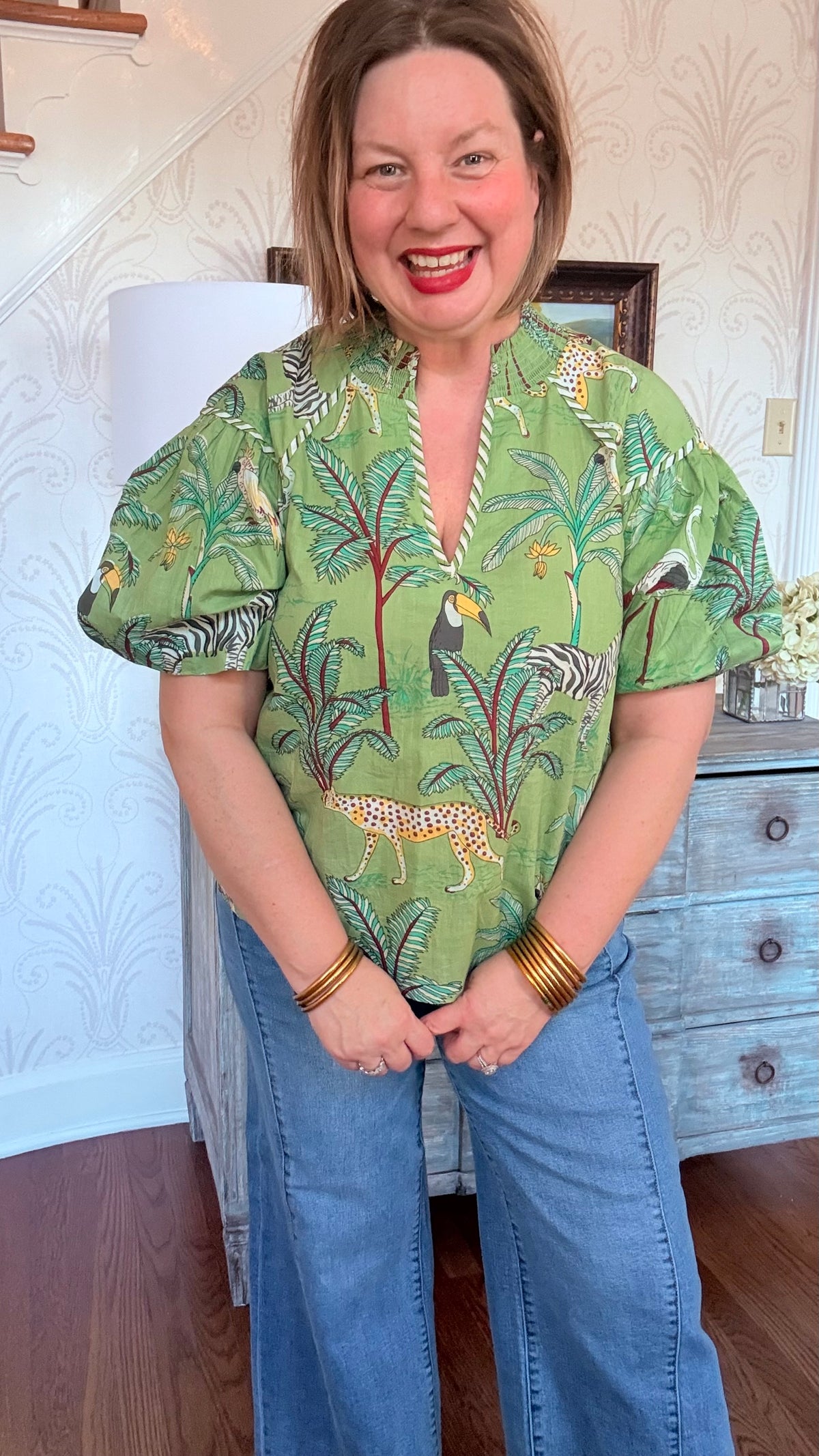 Puff Sleeve Animal Print Top