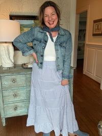 Blue and White Seersucker Maxi Skirt