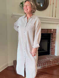 Charlotte Striped Button Down Dress - Caramel
