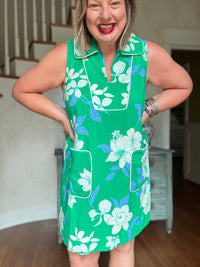 Green Floral Collared Shift Dress