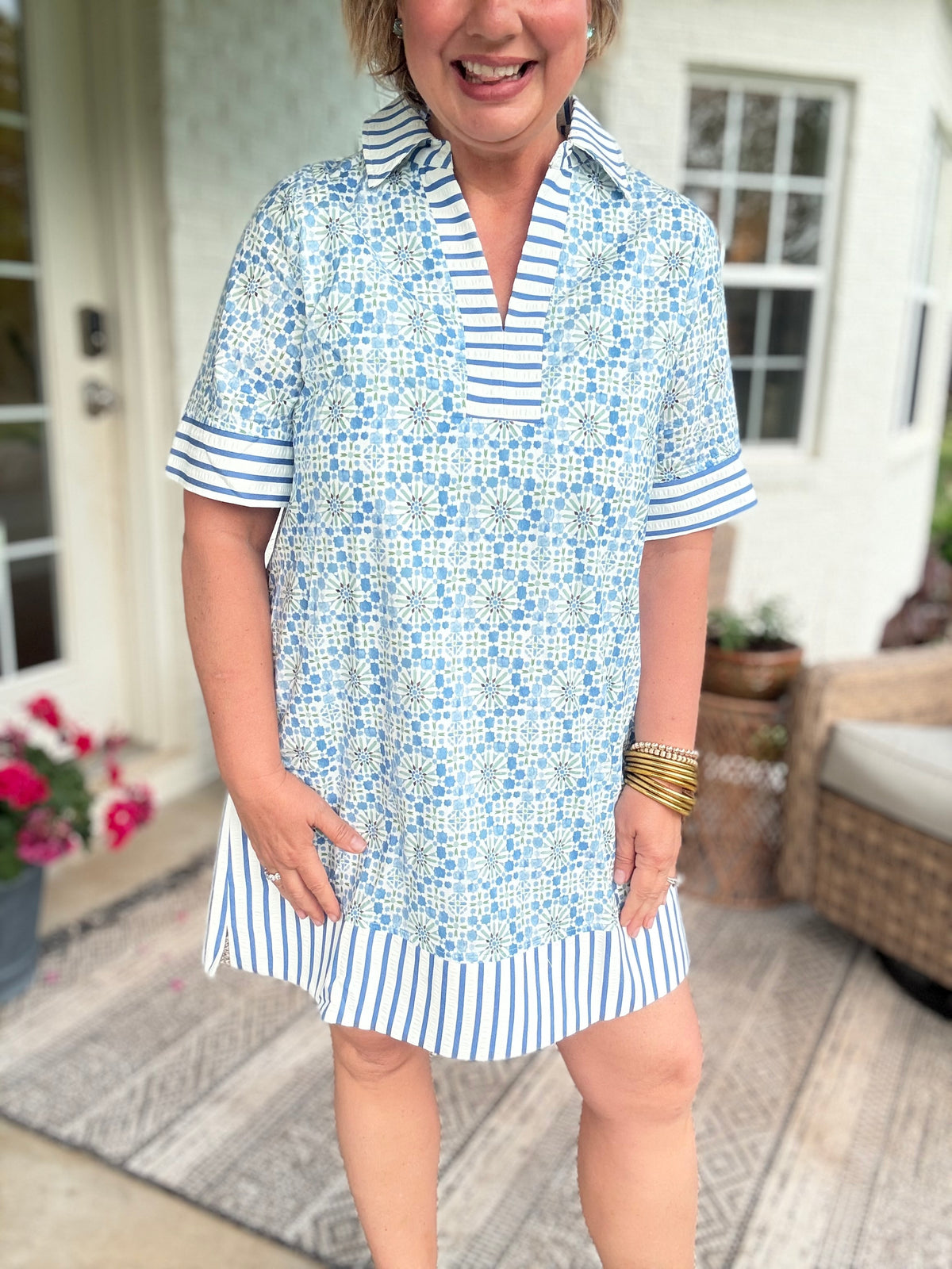 Sarah Blue & White Collar Dress